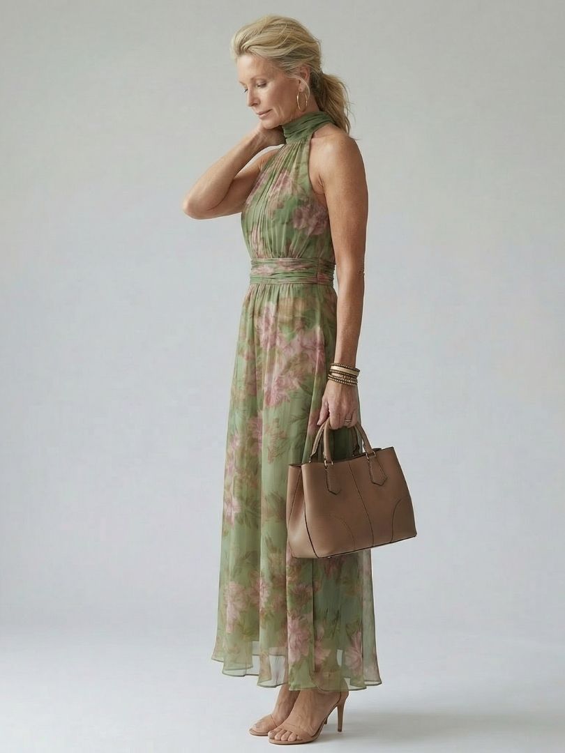 Isadora | Gathered Halter Midi Dress