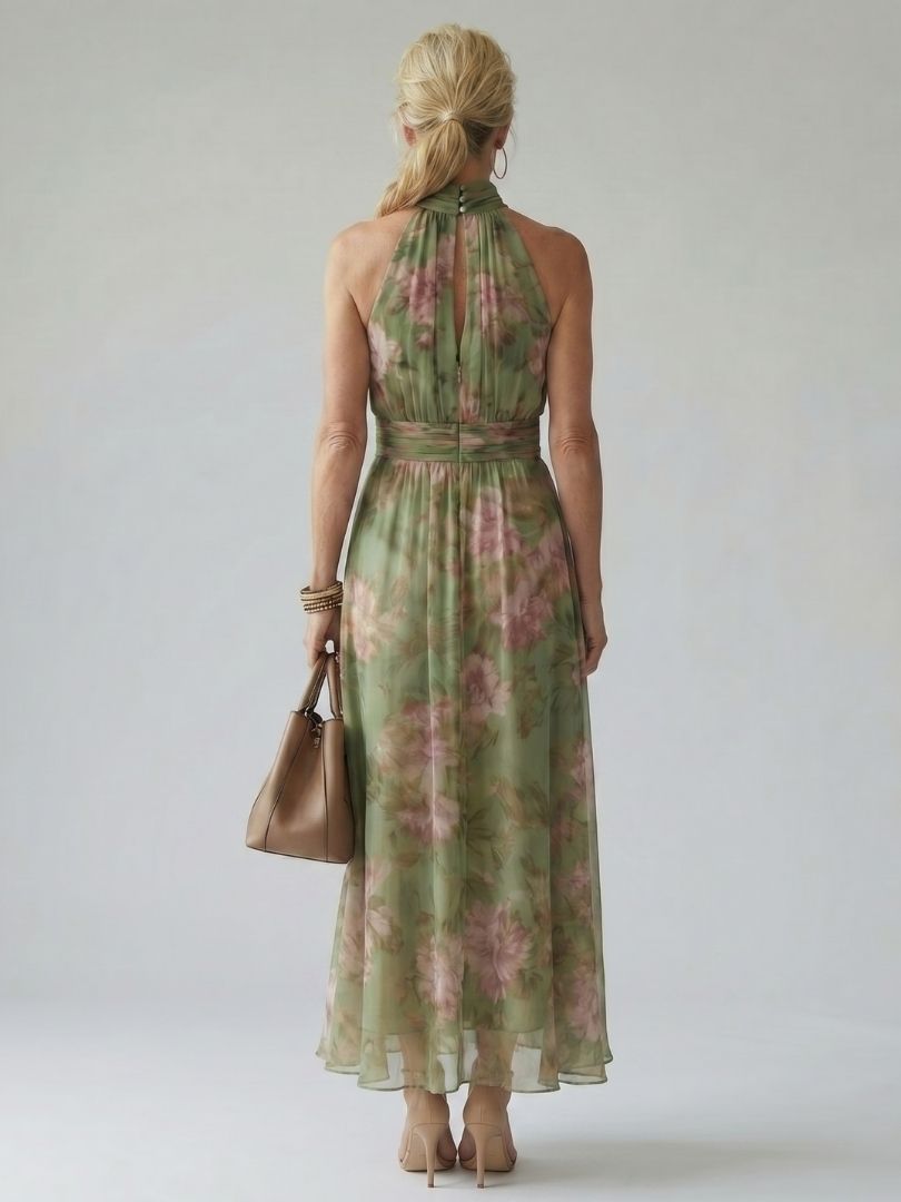 Isadora | Gathered Halter Midi Dress