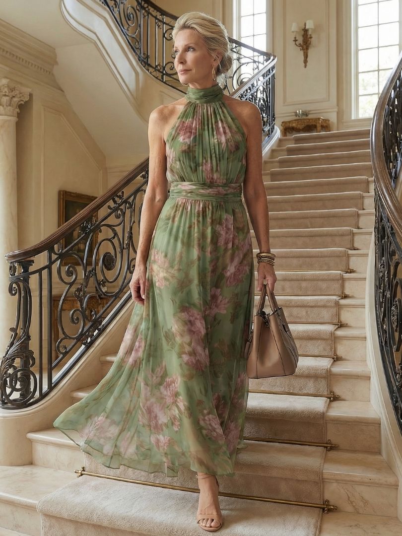 Isadora | Gathered Halter Midi Dress