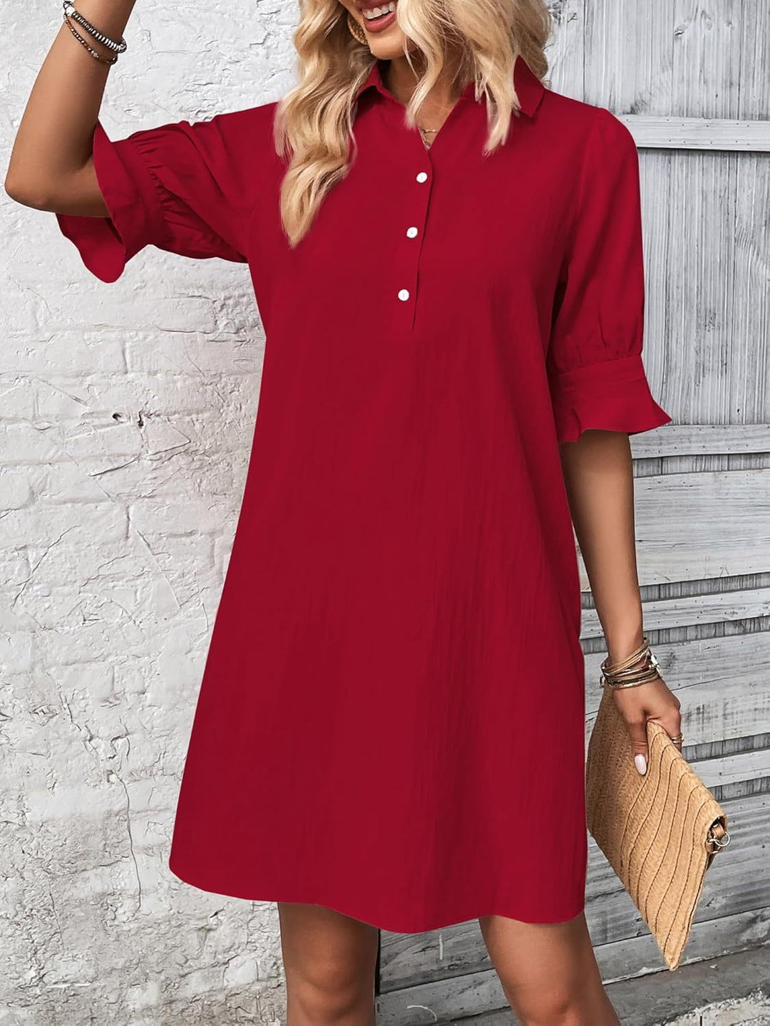 Rosalyn | Relaxed Ruffle-Sleeve Shirt Dress