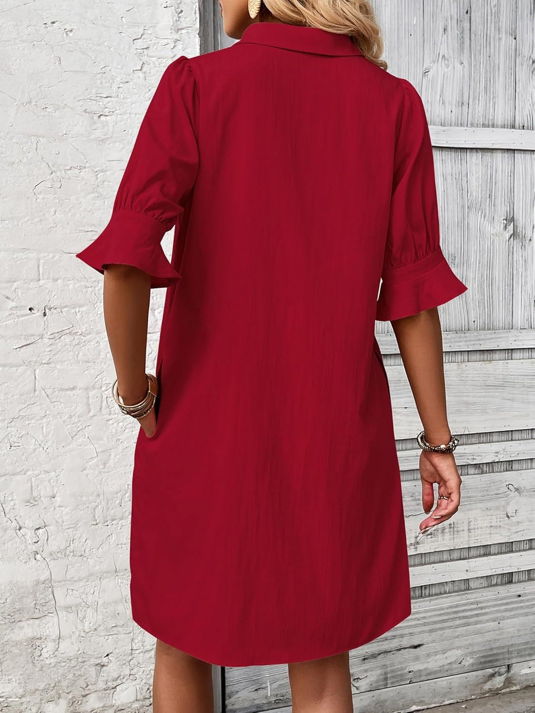 Rosalyn | Relaxed Ruffle-Sleeve Shirt Dress