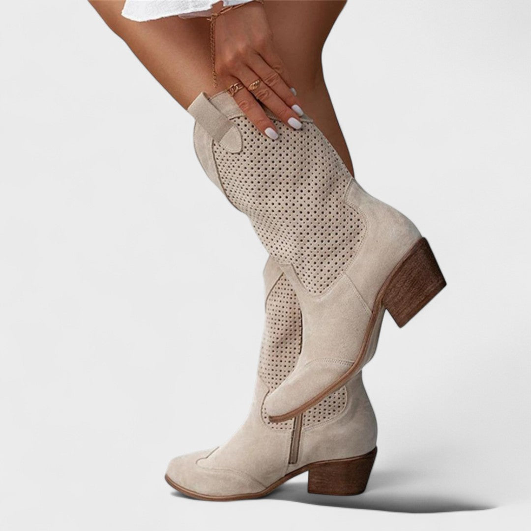 Averil | Perforated Western Tall Boots