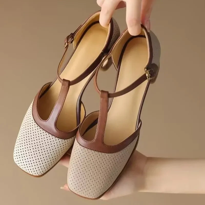 Elinor | Elegant T-Strap Block Heel Pumps