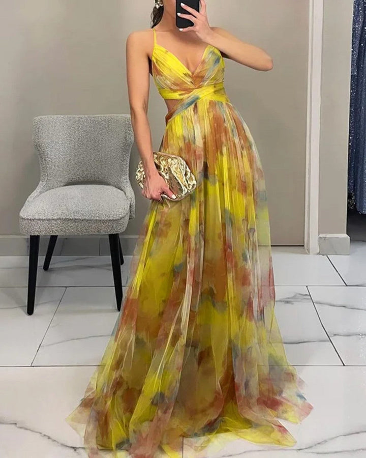 Delphinia | Flowing Watercolour Maxi Dress
