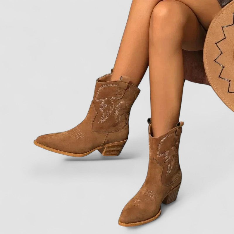 Grace | Embroidered Western Ankle Boots