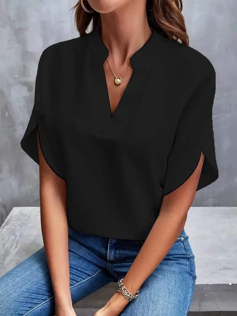 Miriam | Refined Stand-Collar V-Neck Blouse