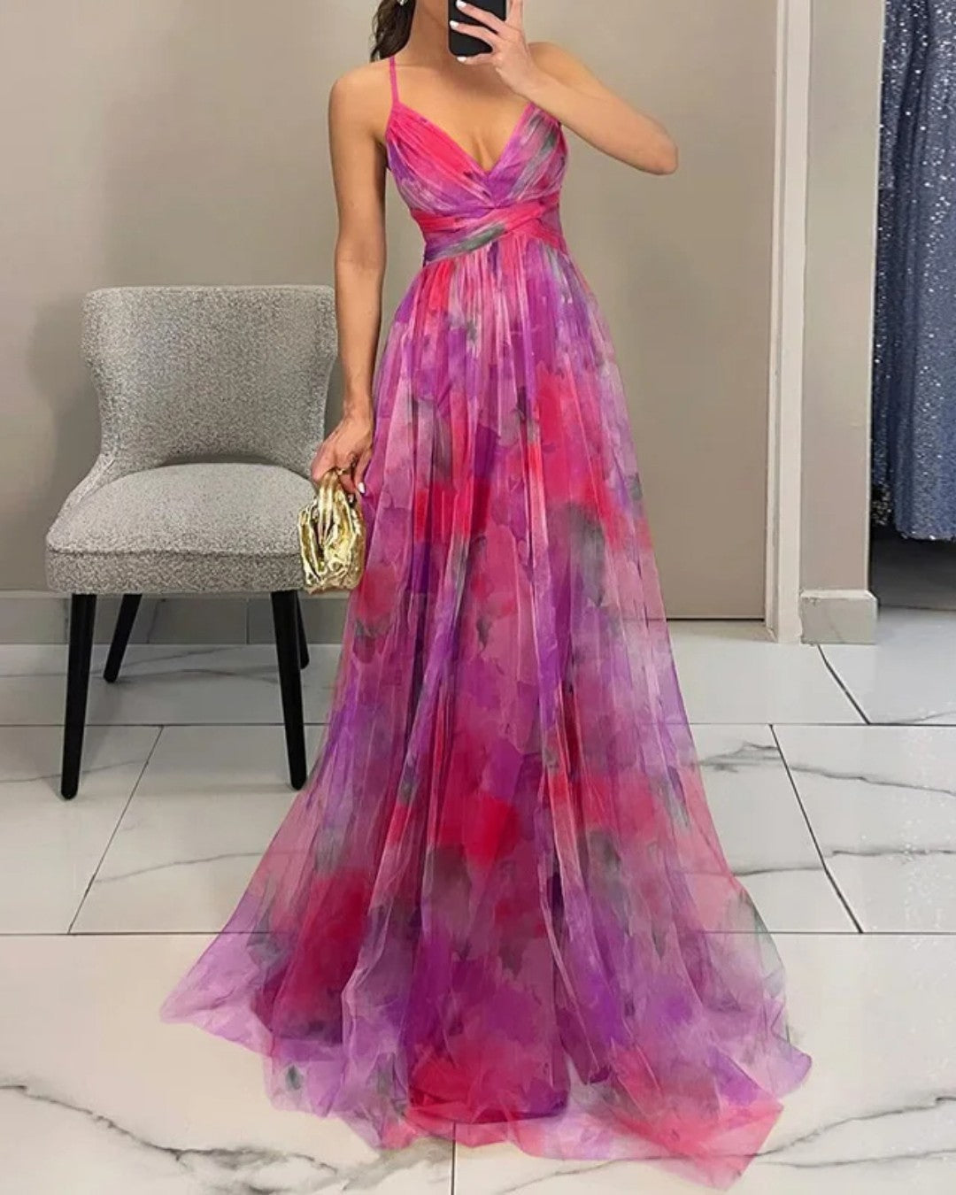 Delphinia | Flowing Watercolour Maxi Dress