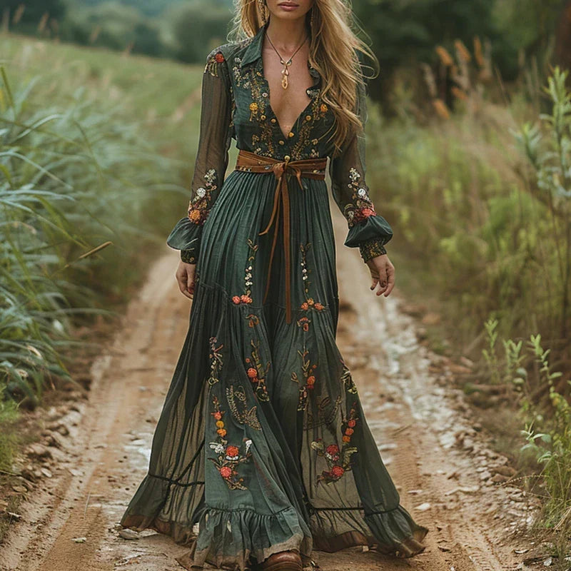 Ingrid | Embroidered Bohemian Maxi Dress