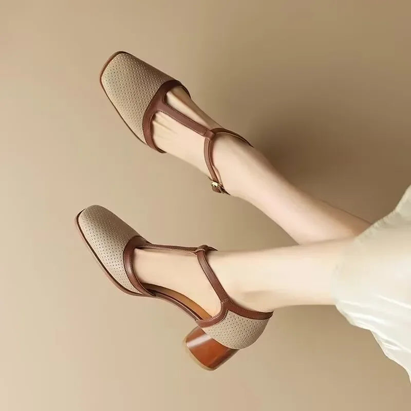 Elinor | Elegant T-Strap Block Heel Pumps