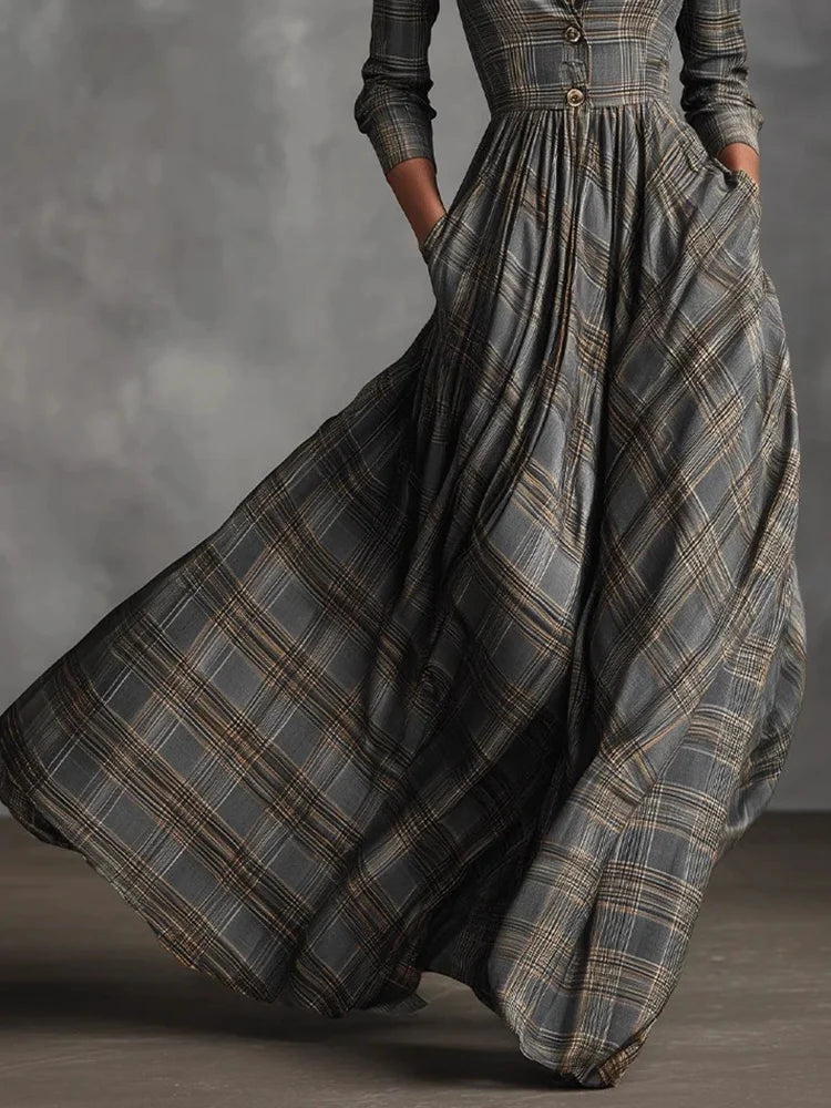 Kathleen | Elegant Plaid Maxi Dress