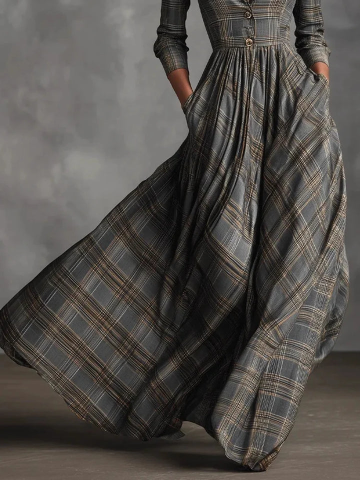 Kathleen | Elegant Plaid Maxi Dress