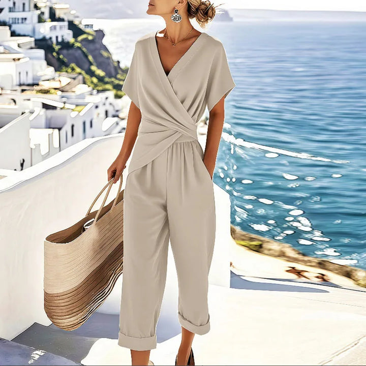 Ingrid | Women's Wrap-Front Short Sleeve Jumpsuit