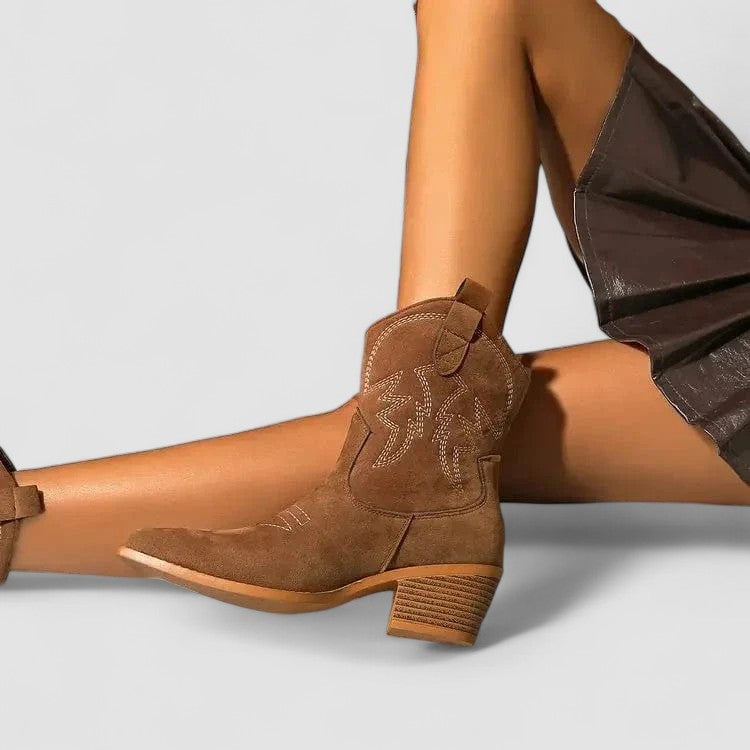 Grace | Embroidered Western Ankle Boots