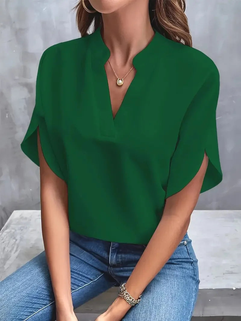 Miriam | Refined Stand-Collar V-Neck Blouse