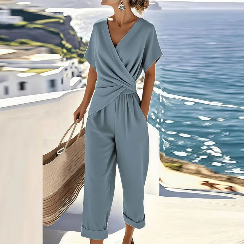 Ingrid | Women's Wrap-Front Short Sleeve Jumpsuit