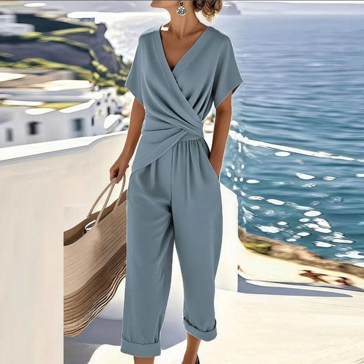 Ingrid | Women's Wrap-Front Short Sleeve Jumpsuit