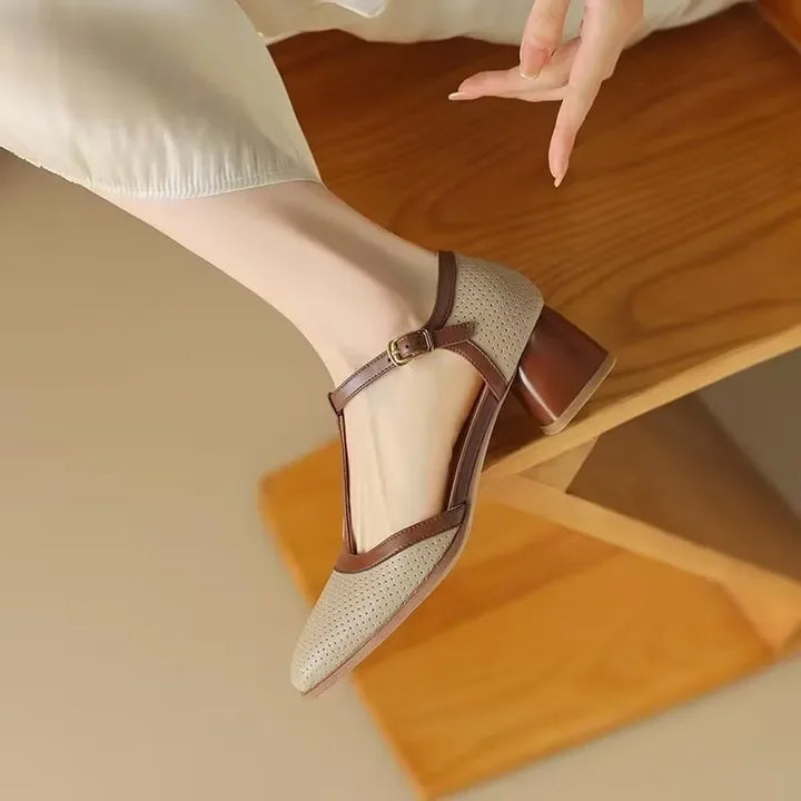 Elinor | Elegant T-Strap Block Heel Pumps