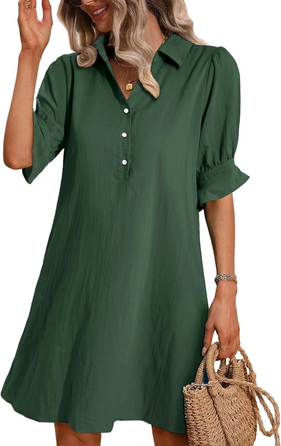 Rosalyn | Relaxed Ruffle-Sleeve Shirt Dress