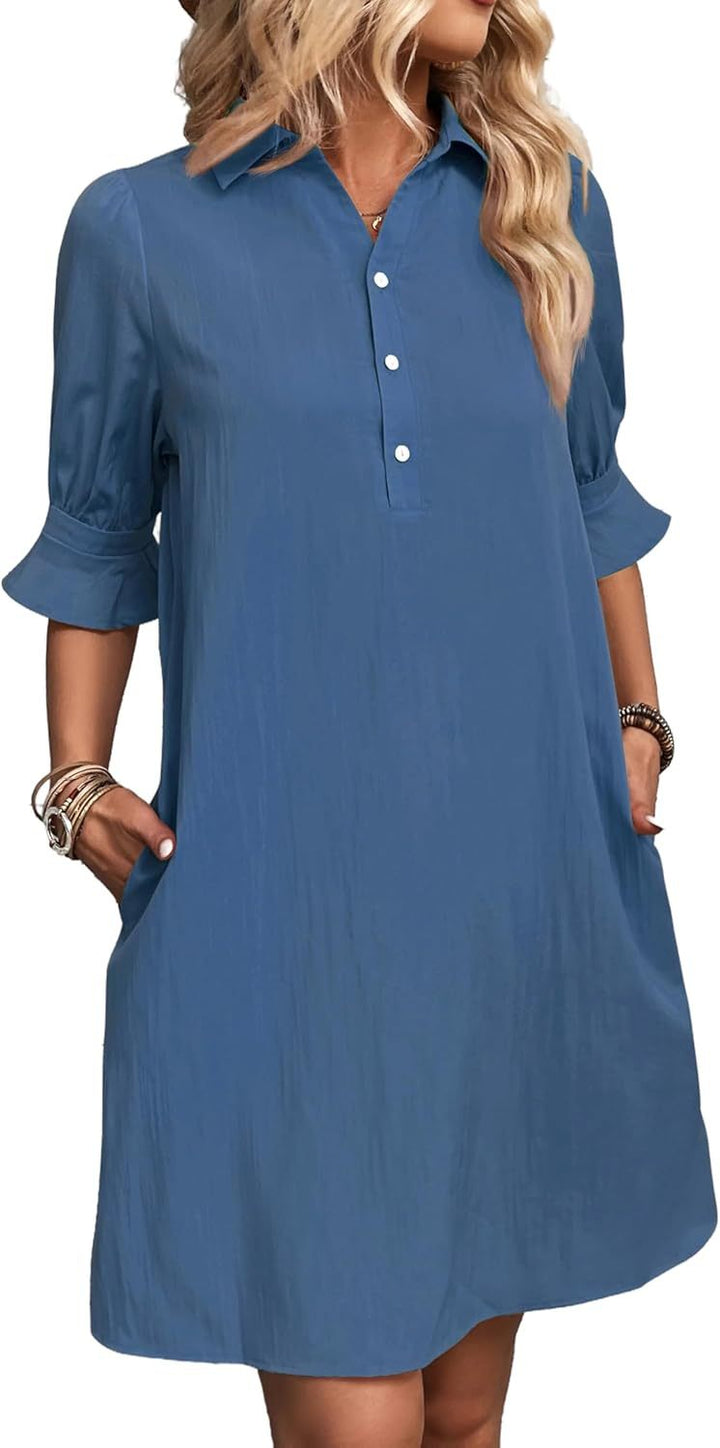 Rosalyn | Relaxed Ruffle-Sleeve Shirt Dress