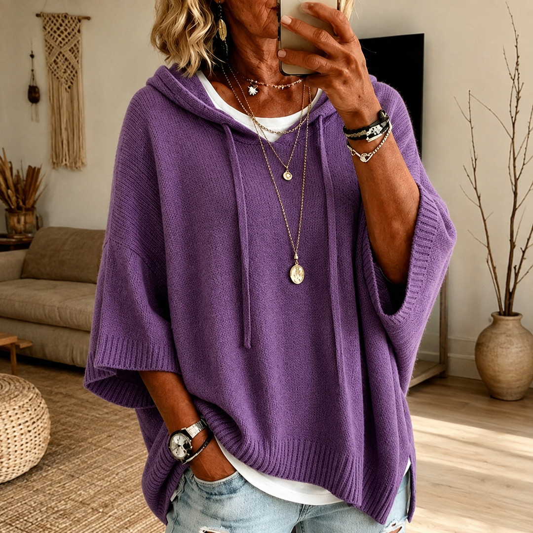 Edwina | Hooded Drape-Knit Poncho