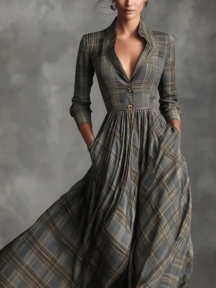 Kathleen | Elegant Plaid Maxi Dress