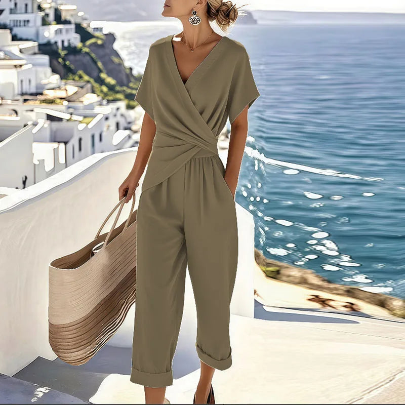 Ingrid | Women's Wrap-Front Short Sleeve Jumpsuit