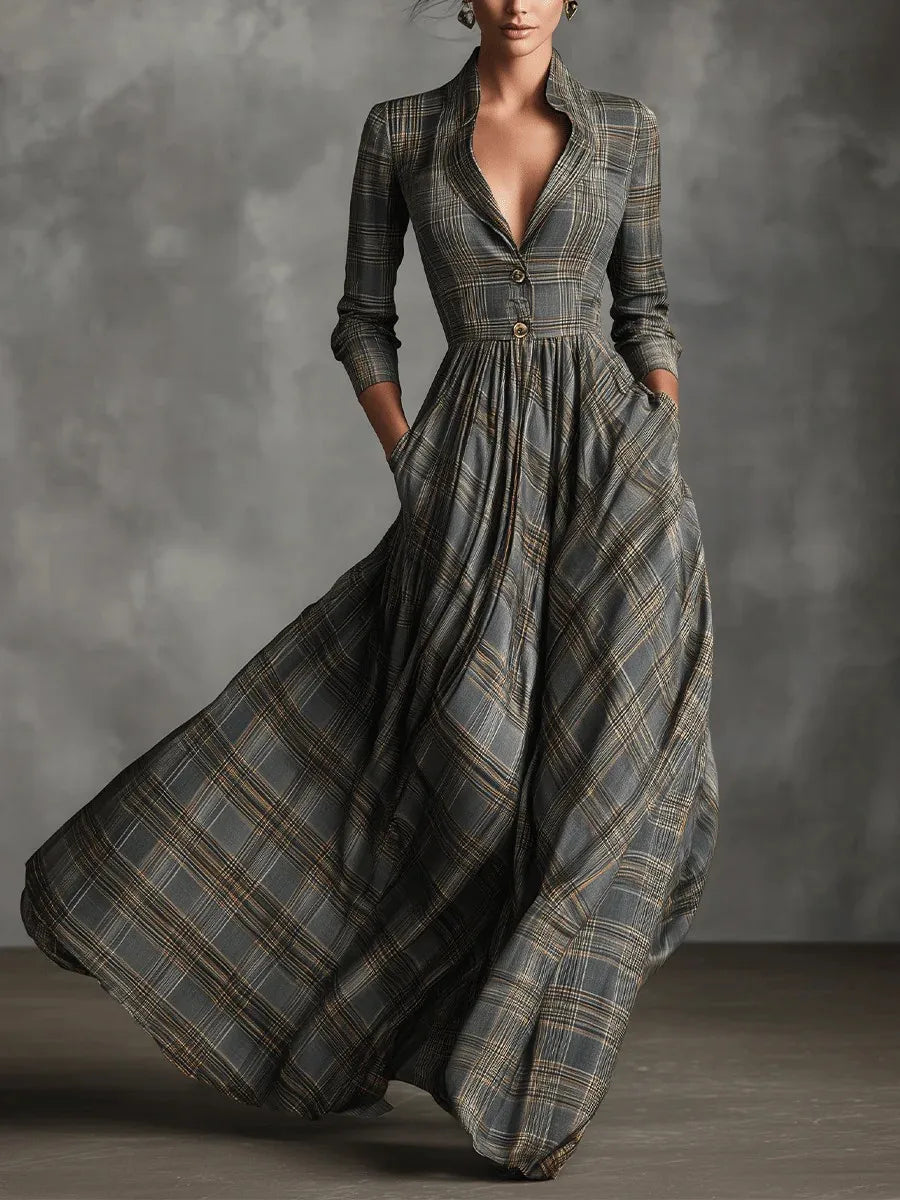 Kathleen | Elegant Plaid Maxi Dress