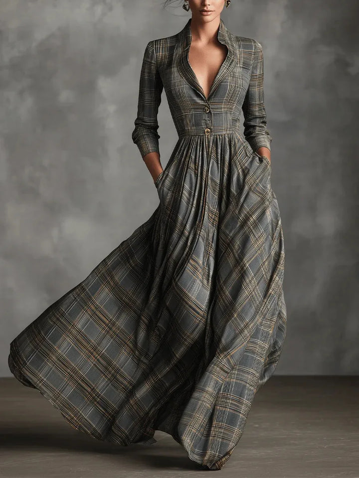 Kathleen | Elegant Plaid Maxi Dress