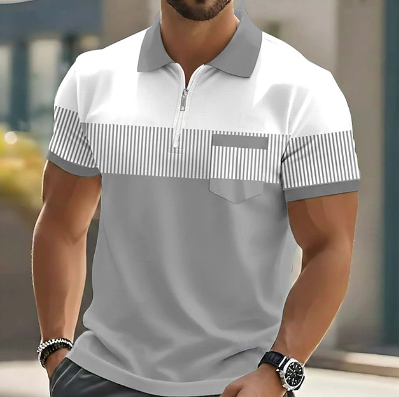 Maurice | Zip-Neck Striped Polo Shirt