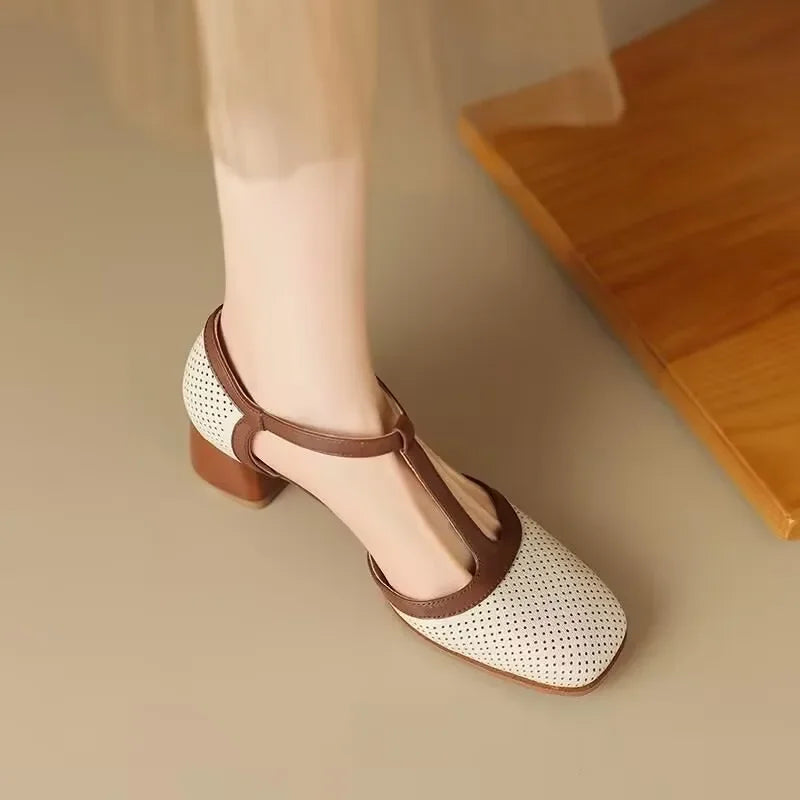Elinor | Elegant T-Strap Block Heel Pumps
