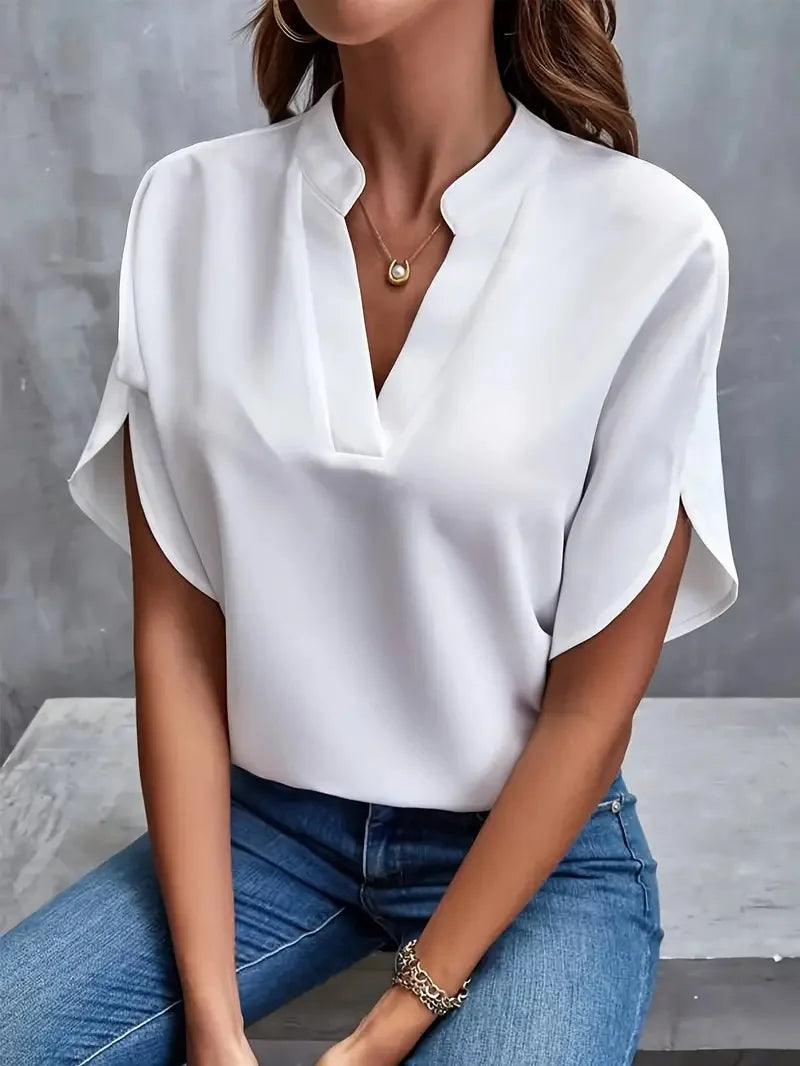 Miriam | Refined Stand-Collar V-Neck Blouse
