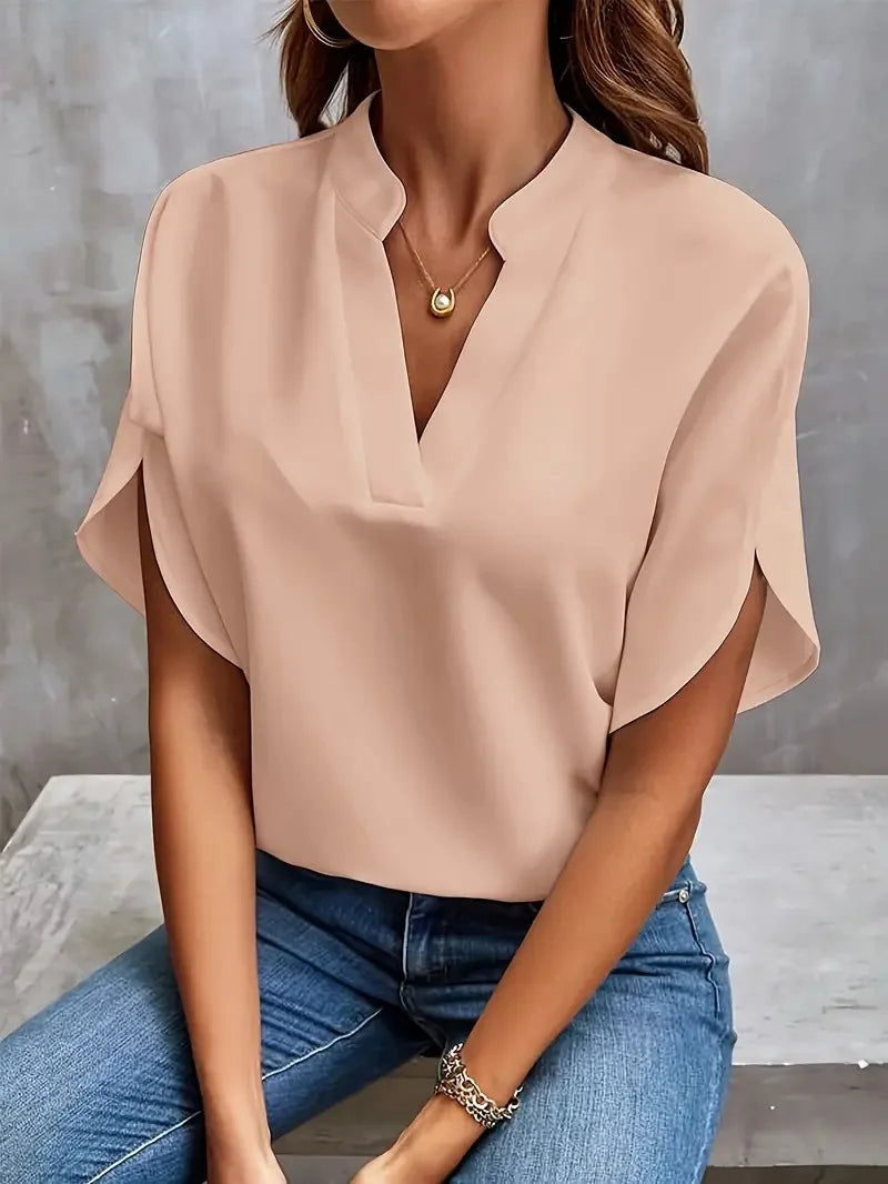 Miriam | Refined Stand-Collar V-Neck Blouse
