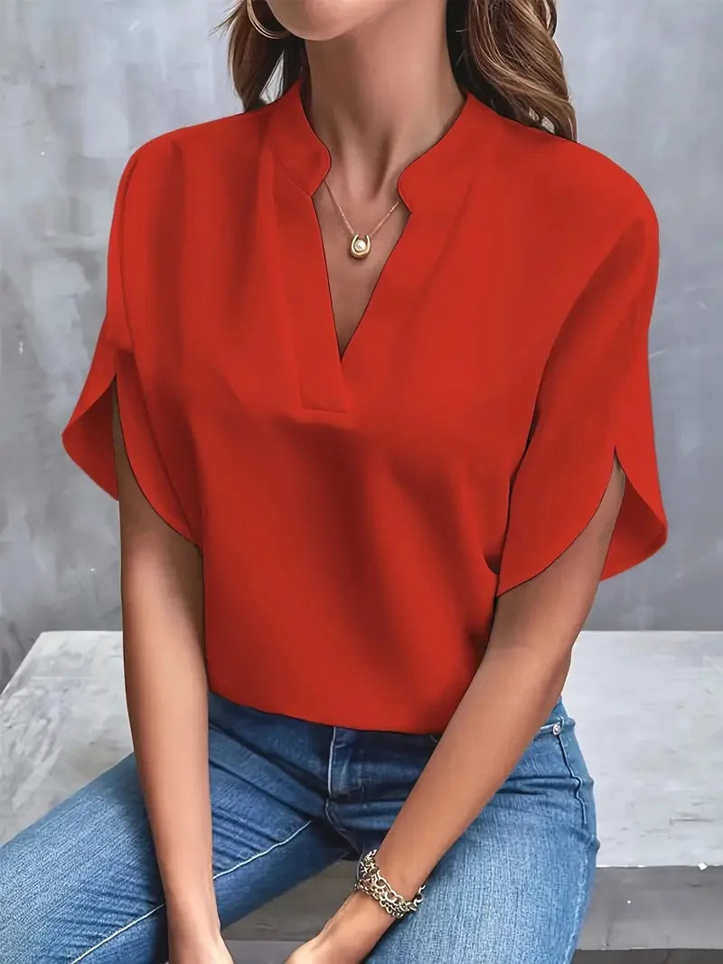 Miriam | Refined Stand-Collar V-Neck Blouse