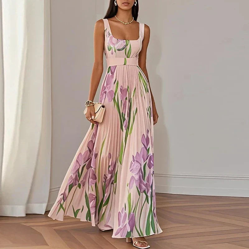 Evangeline | Floral Pleated Maxi Dress