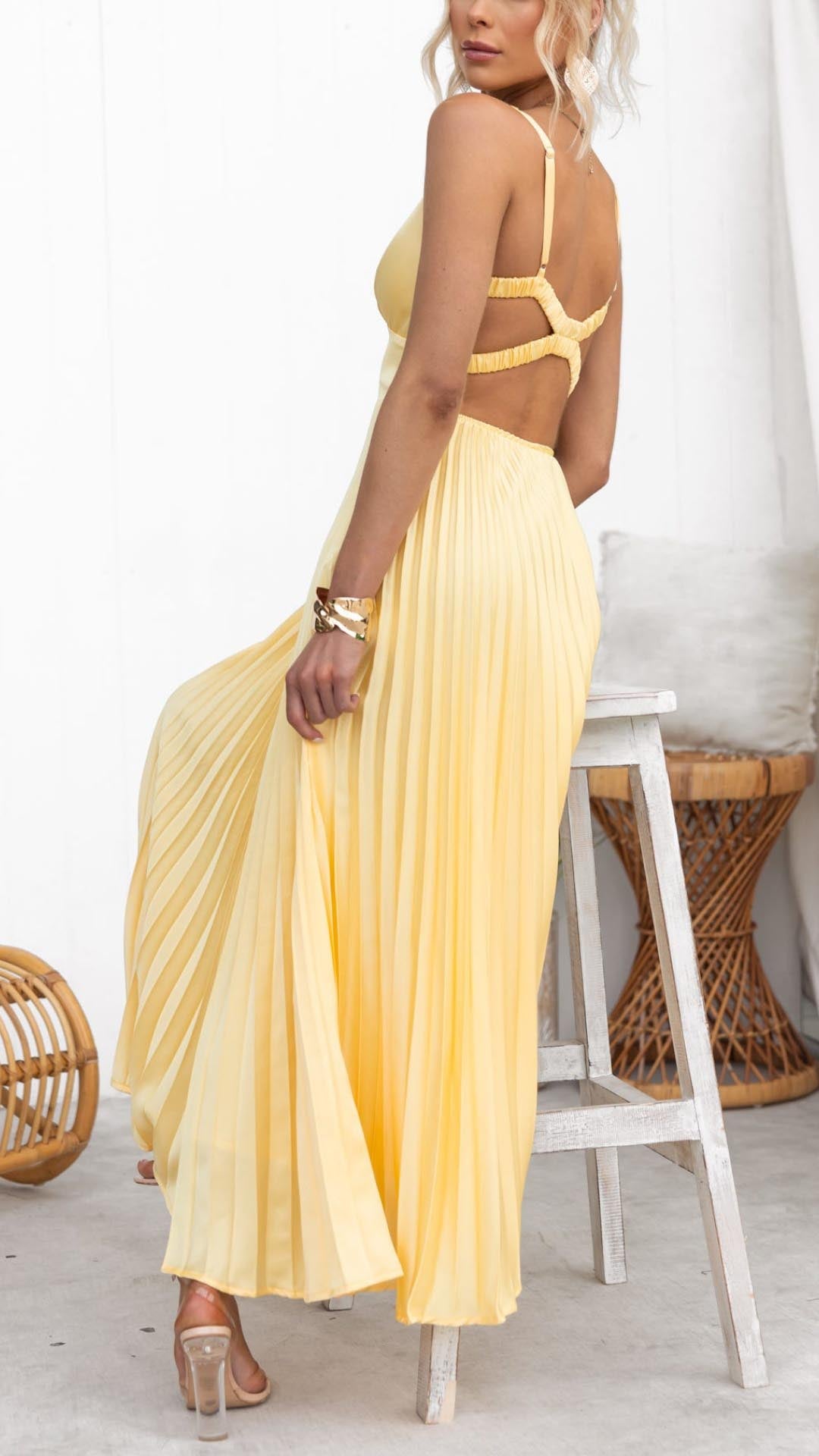 Arabella | Pleated V-Neck Maxi Dress