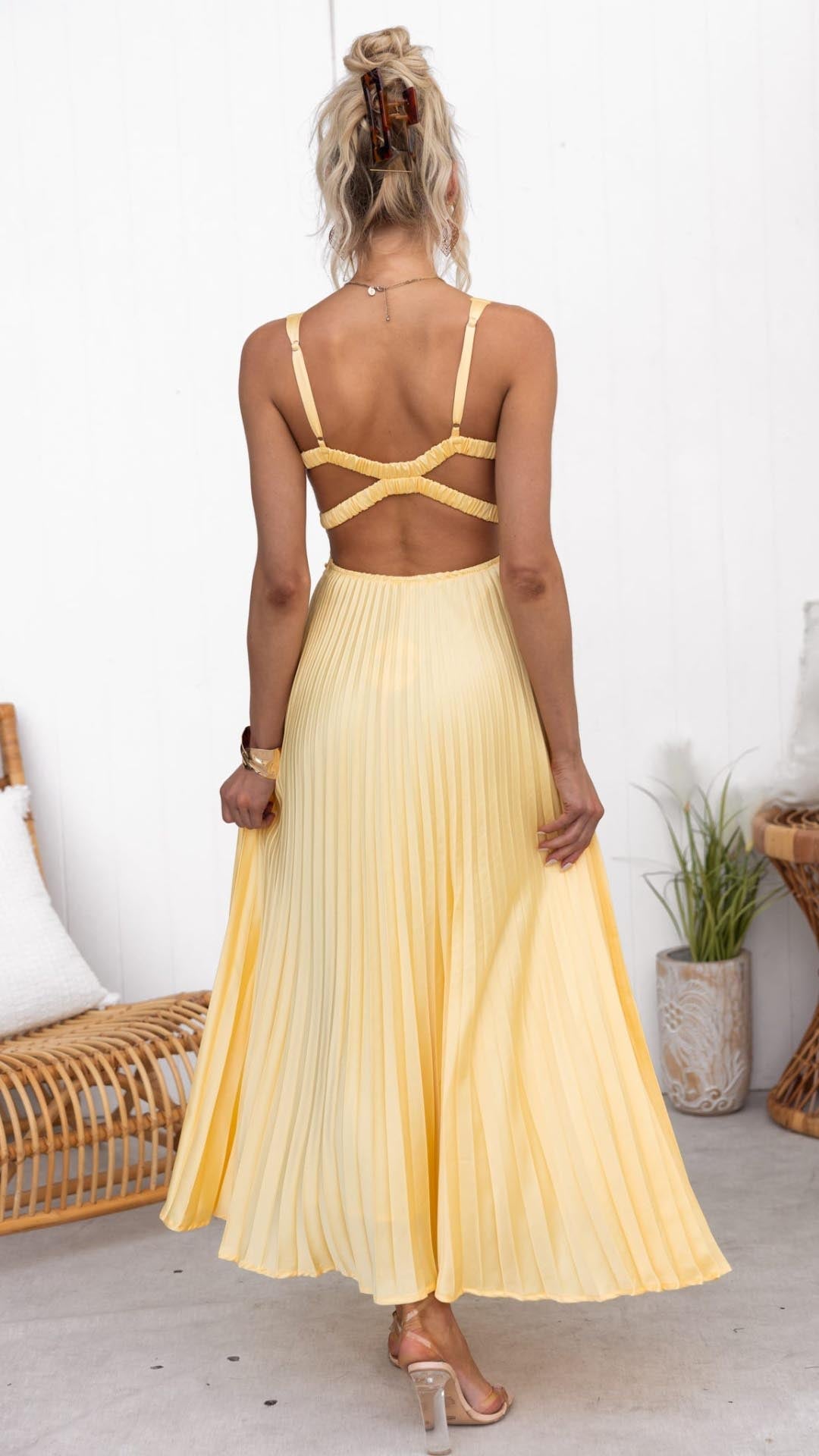 Arabella | Pleated V-Neck Maxi Dress
