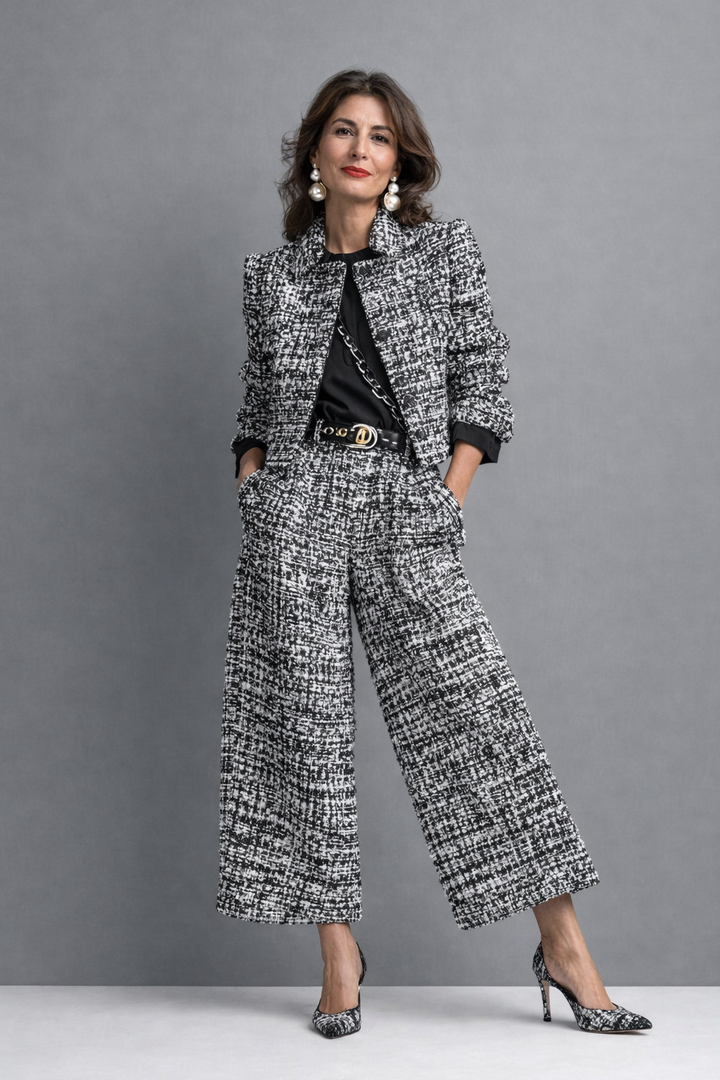Joanna | Women's Tweed Jacket & Wide-Leg Trouser Set