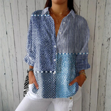 Deborah | Mixed-Print Button-Up Blouse