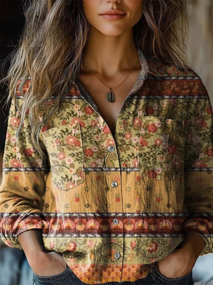 Ruth | Folk-Print Button-Up Blouse