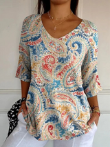 Camille | Paisley Print V-Neck Top