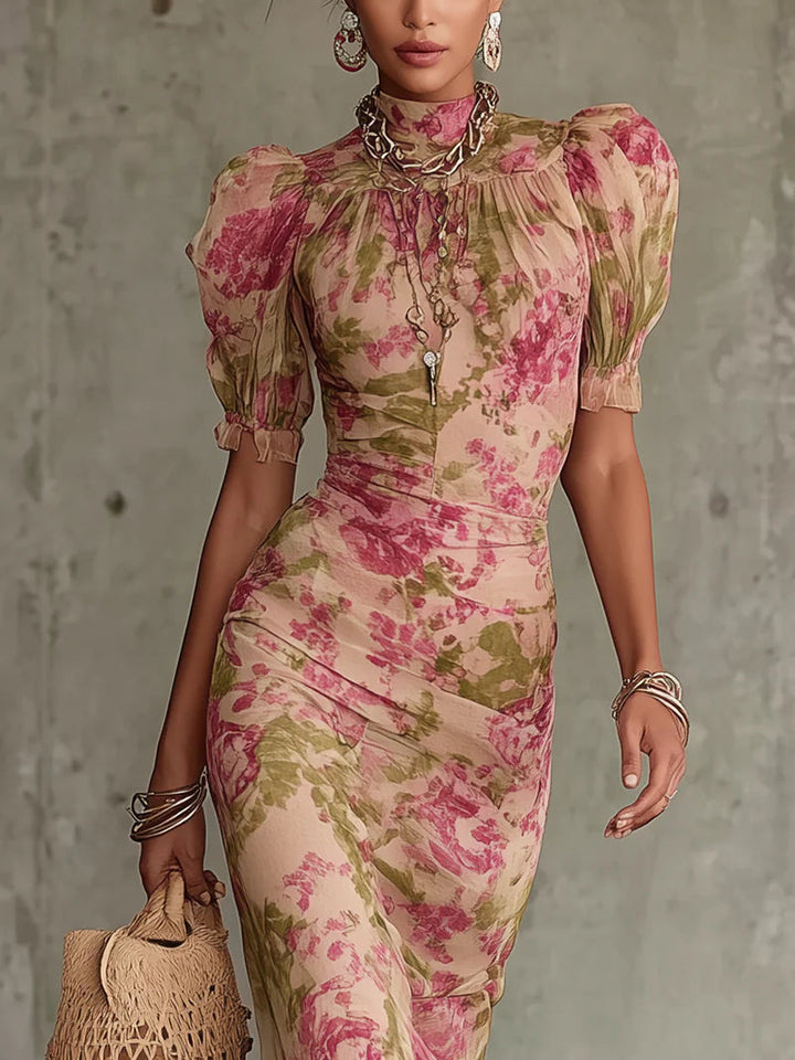 Eleanora | Vintage Floral Puff-Sleeve Maxi Dress
