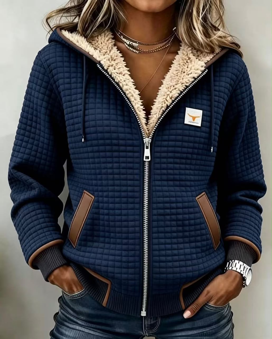 Constance | Sherpa-Lined Quilted Zip-Up Hooded Jacket