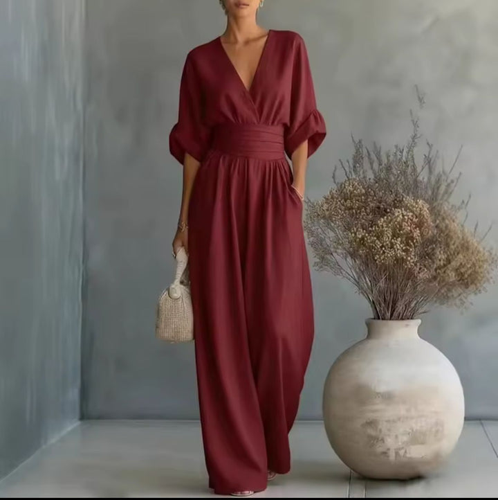 Karen | Women's Wrap V-Neck Wide-Leg Jumpsuit