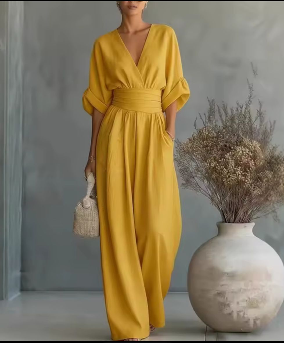 Karen | Women's Wrap V-Neck Wide-Leg Jumpsuit