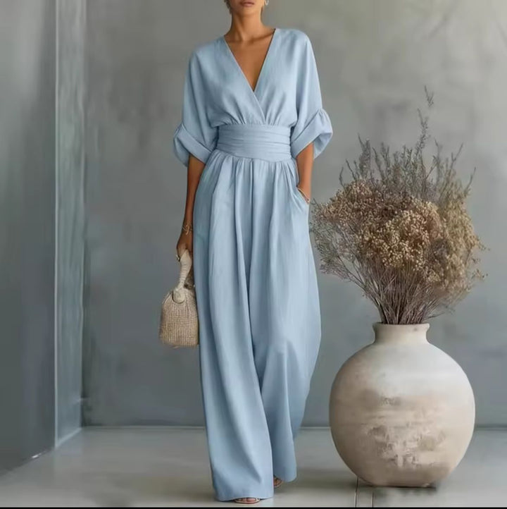 Karen | Women's Wrap V-Neck Wide-Leg Jumpsuit