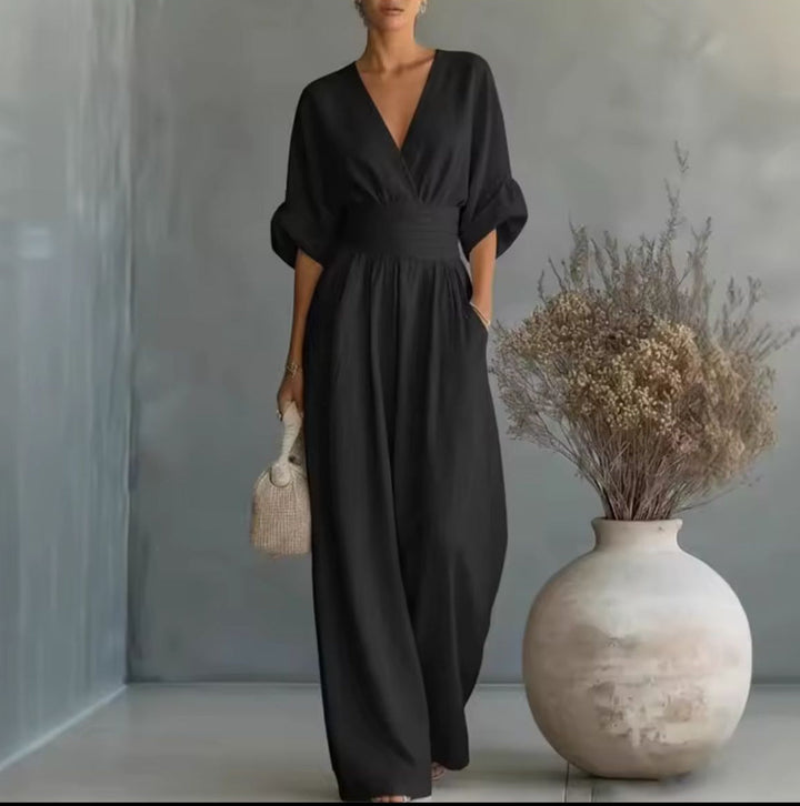 Karen | Women's Wrap V-Neck Wide-Leg Jumpsuit