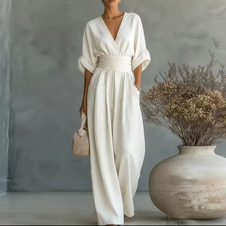 Karen | Women's Wrap V-Neck Wide-Leg Jumpsuit