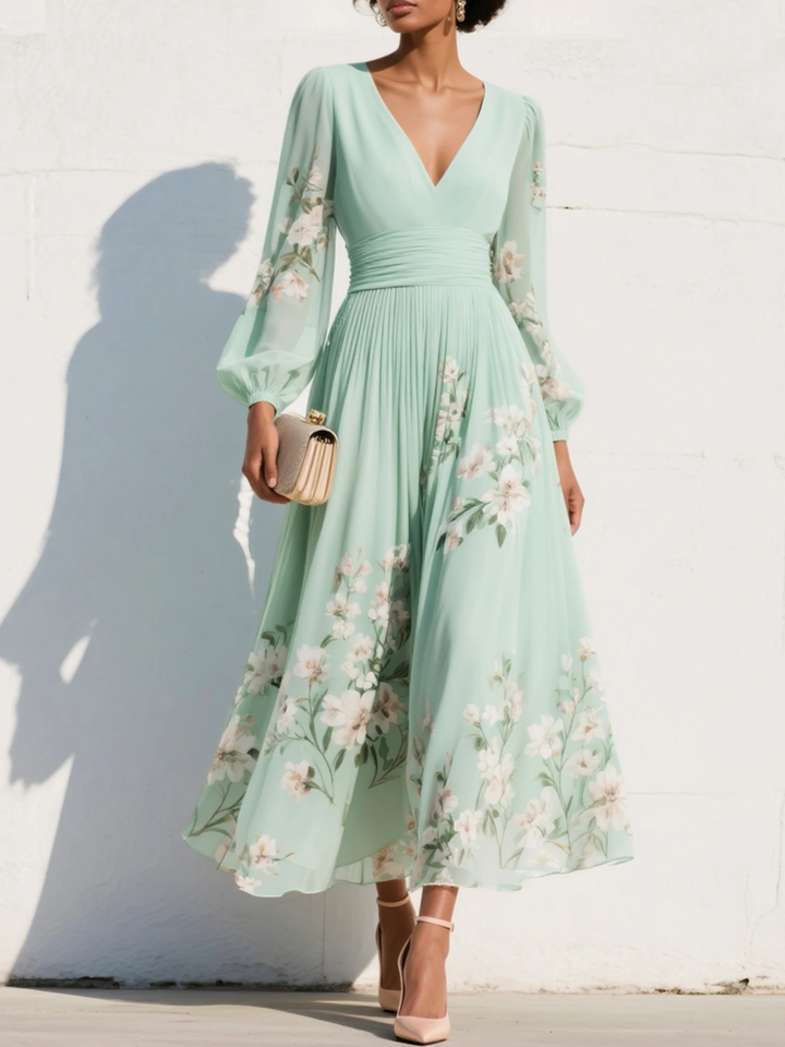 Lavinia | Floral Puff-Sleeve Midi Dress