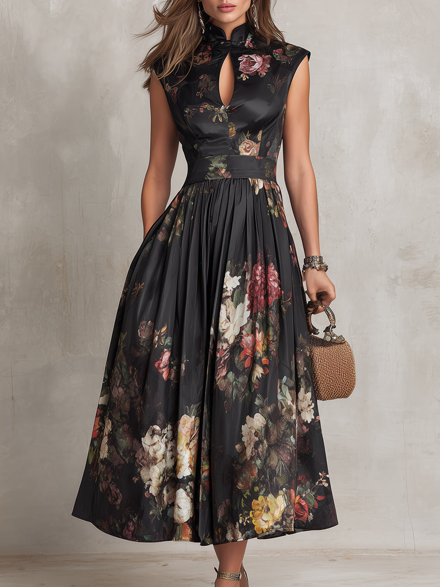 Odile | Floral Keyhole Midi Dress