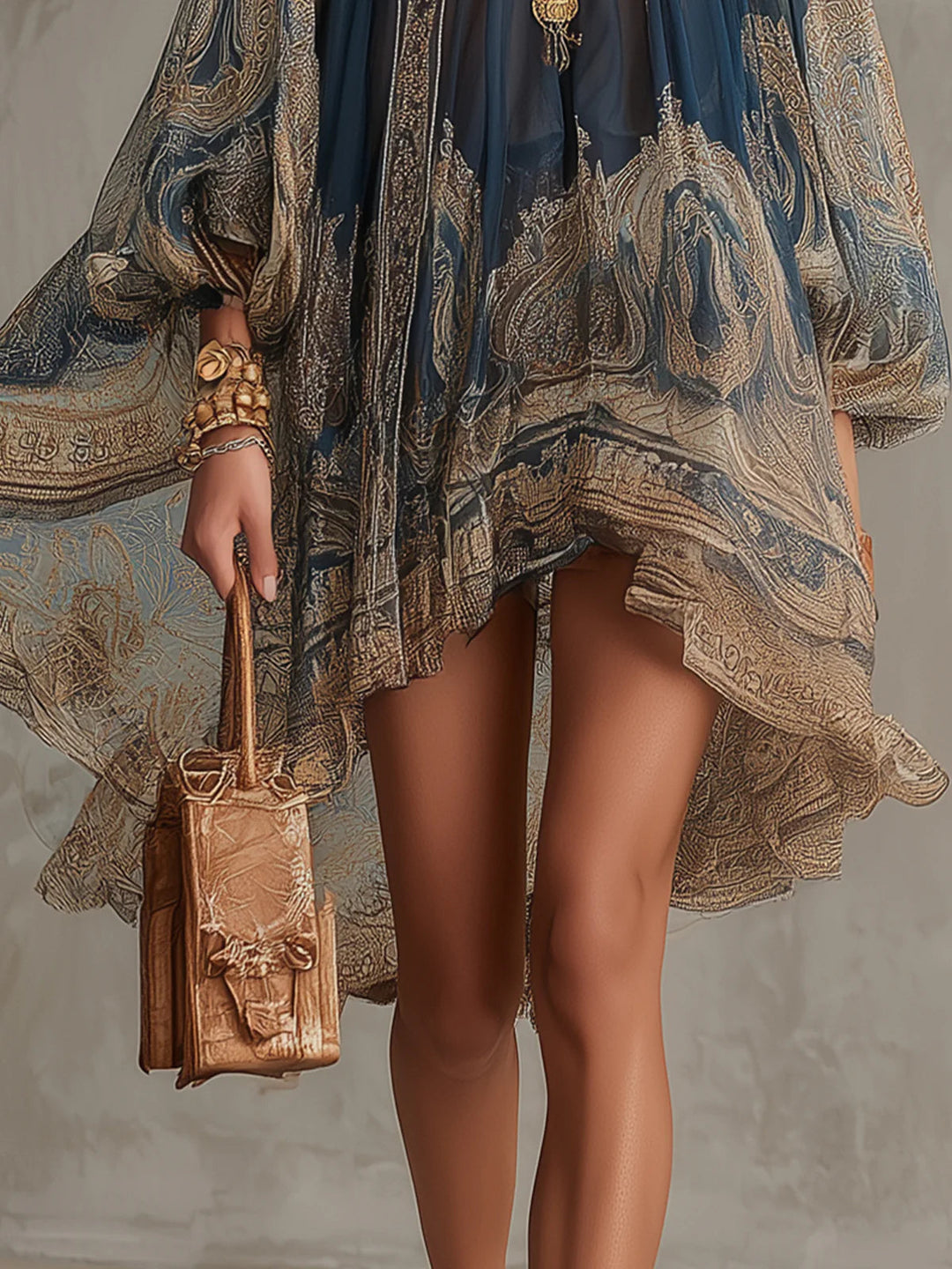 Ninon | Flowing Baroque-Print High-Neck Dress